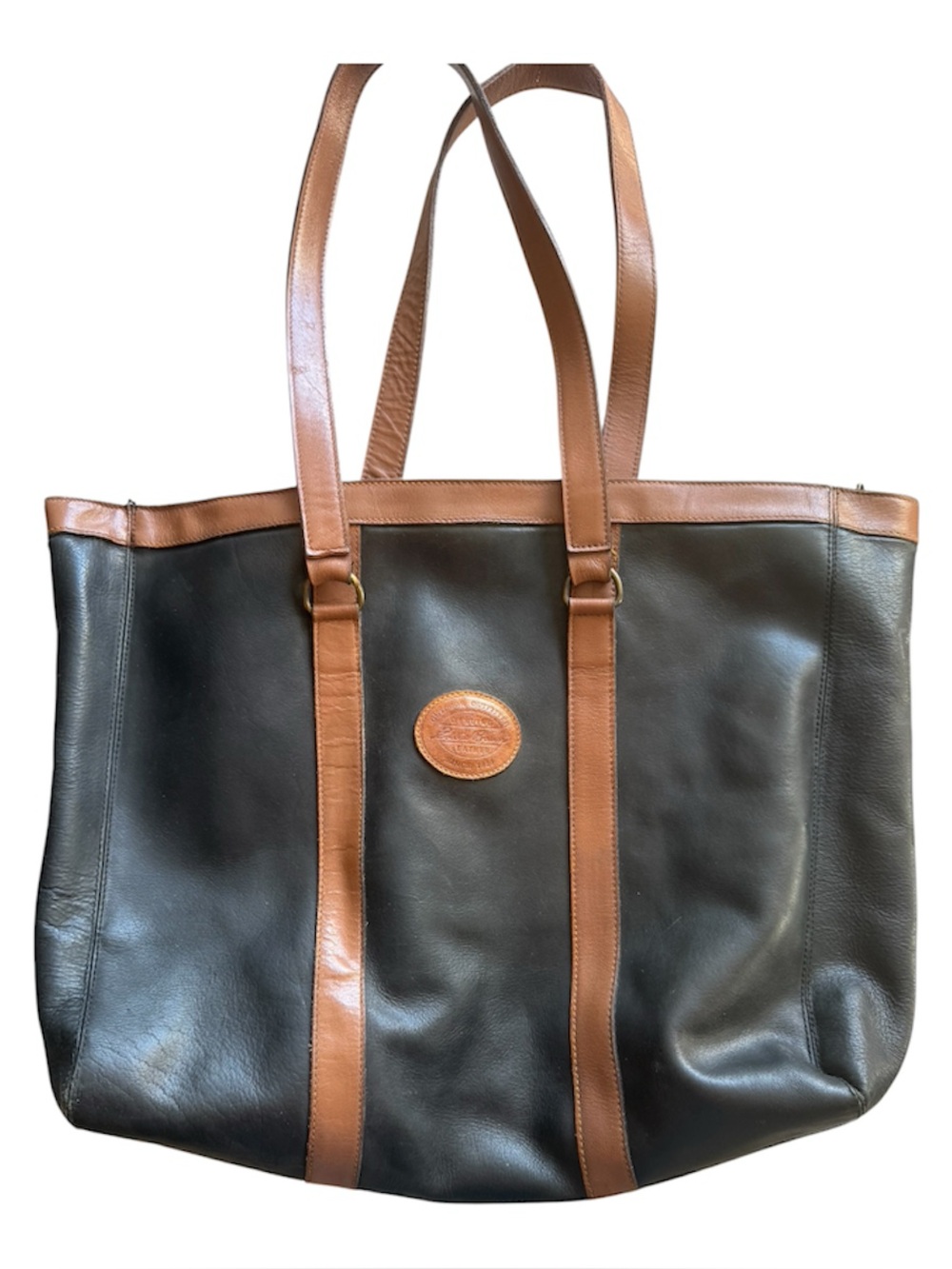 Eddie Bauer Black Tote with Brown Leather Trim
